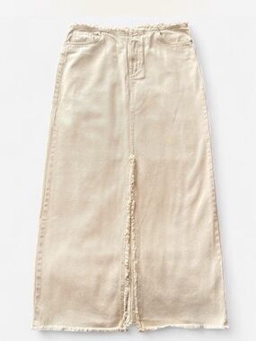 H&M Cream Maxi Skirt with Frayed Front Slit